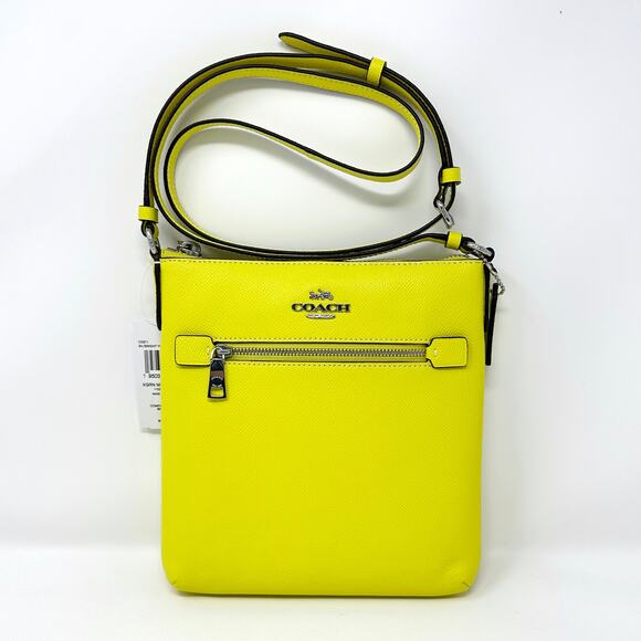 Coach Mini Rowan File Bag Crossbody Purse in Bright Yellow Leather CE871 - Picture 1 of 4